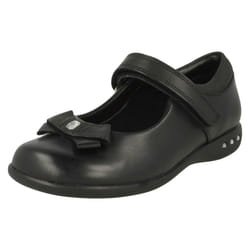 Girls Clarks Bow Detail School Shoes Prime Skip - E Fit - UK 7.5 Infant, Black