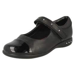 Girls Clarks Studded Strap School Shoes Prime Walk - F Fit - UK 10 Child, Black