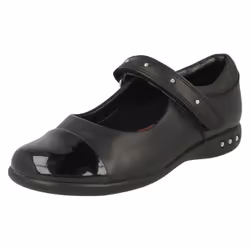 Girls Clarks Studded Strap School Shoes Prime Walk - F Fit - UK 10.5 Child, Black