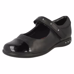 Girls Clarks Studded Strap School Shoes Prime Walk - G Fit - UK 10.5 Child, Black