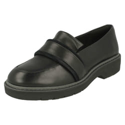 Ladies Clarks Flat Loafer Inspired Shoes Alexa Ruby - D Fit - Black, UK 3.5