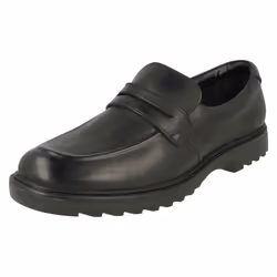 Boys Clarks Slip On Formal Shoes Asher Stride - F Fit - UK 3 Child, Black