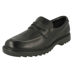 Boys Clarks Slip On Formal Shoes Asher Stride - F Fit - UK 3 Child, Black