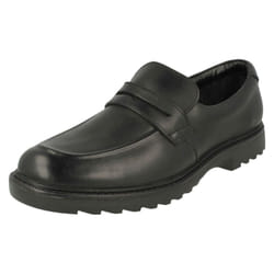 Boys Clarks Slip On Formal Shoes Asher Stride - H Fit - UK 3 Child, Black