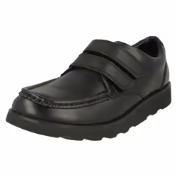 Boys Clarks Hook And Loop Fastening Formal Shoes Crown Tate - F Fit - UK 10 Child, Black