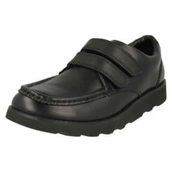 Boys Clarks Hook And Loop Fastening Formal Shoes Crown Tate - F Fit - UK 10 Child, Black