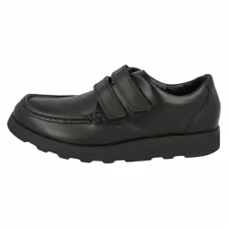 Boys Clarks Hook And Loop Fastening Formal Shoes Crown Tate - F Fit - UK 10 Child, Black