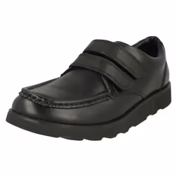 Boys Clarks Hook And Loop Fastening Formal Shoes Crown Tate - F Fit - UK 12 Child, Black