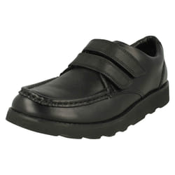 Boys Clarks Hook And Loop Fastening Formal Shoes Crown Tate - F Fit - UK 12 Child, Black