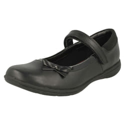 Girls Clarks Hook & Loop Bow School Shoes Venture Star - H Fit - UK 10 Child, Black