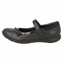 Girls Clarks Hook & Loop Bow School Shoes Venture Star - H Fit - UK 10 Child, Black