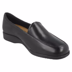 Ladies Clarks Flat Loafer Style Shoes Georgia - E Fit - Black, UK 6