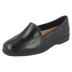 Ladies Clarks Flat Loafer Style Shoes Georgia - E Fit - Black, UK 7.5