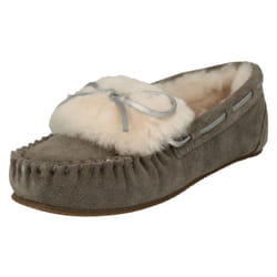 Ladies Clarks Warm Lined Slippers Warm Glamour - D Fit - UK 4, Grey