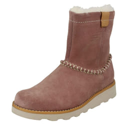 Girls Clarks Casual Fur Lined Boots Crown Piper - F Fit - UK 10 Child, Pink