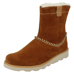 ) Girls Clarks Casual Fur Lined Boots Crown Piper - G Fit - UK 4.5 Infant, Tan (Brown