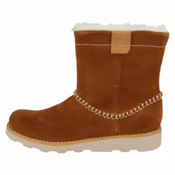 ) Girls Clarks Casual Fur Lined Boots Crown Piper - G Fit - UK 4.5 Infant, Tan (Brown
