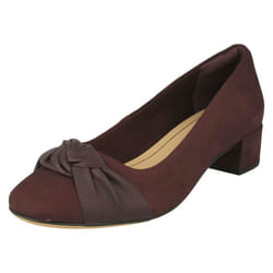 ) Ladies Clarks Bow Detailed Block Heel Shoes Orabella Lily - D Fit - UK 7.5, Augergine (Purple