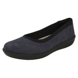) Ladies Clarks Cloud Steppers Flat Shoes Ayla Low - D Fit - UK 3.5, Navy (Blue