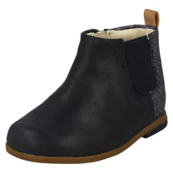 ) Infant Girls Clarks Glitter Detailed Ankle Boots Drew Fun - F Fit - UK 5 Infant, Navy (Blue