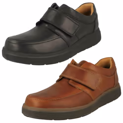 Mens Clarks Hook & Loop Formal Moccasins Un Abode Strap - Black, UK 6.5