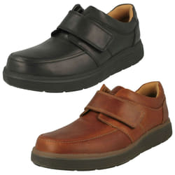 Mens Clarks Hook & Loop Formal Moccasins Un Abode Strap - Black, UK 6.5