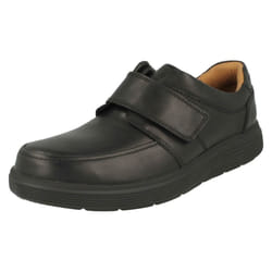 Mens Clarks Hook & Loop Formal Moccasins Un Abode Strap - H Fit - UK 7.5, Black