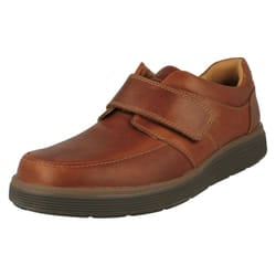Mens Clarks Hook & Loop Formal Moccasins Un Abode Strap - Tan, UK 9