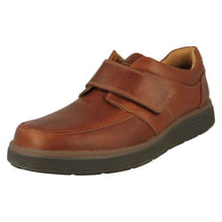 Mens Clarks Hook & Loop Formal Moccasins Un Abode Strap - Tan, UK 13