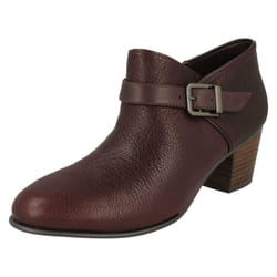 ) Ladies Clarks Buckle Detailed Ankle Boots Maypearl Milla - D Fit - UK 4.5, Aubergine (Purple