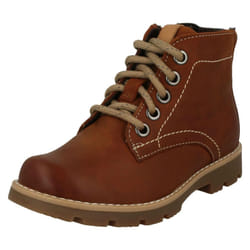 ) Boys Clarks Lace Up Detailed Ankle Boots Comet Rock - F Fit - UK 13 Child, Tan (Brown