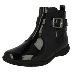 Girls Clarks Buckle Detailed Ankle Boots Venture Move - F Fit - UK 10.5 Child, Black