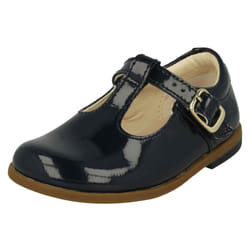 ) Infant Girls Clarks T-Bar Shoes Drew Shine - G Fit - UK 4 Infant, Navy (Blue