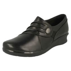 Ladies Clarks Wedge Heel Shoes Hope Roxanne - D Fit - Black, UK 7.5