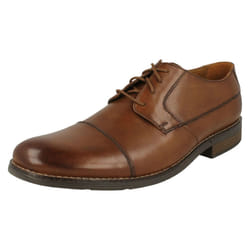 ) Mens Clarks Formal Lace Up Shoes Becken Cap - H Fit - UK 6, Tan (Brown