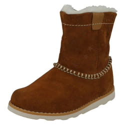 Girls Clarks Casual Warmlined Boots Crown Piper - Tan, UK 6.5 Infant