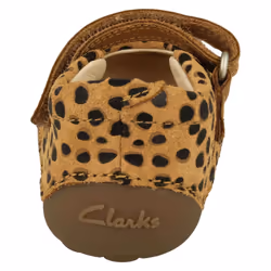 Girls Clarks Casual T-Bar Shoes Tiny Sun - G Fit - Tan, UK 5 Infant