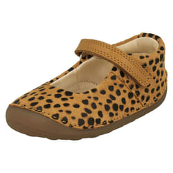 Girls Clarks Casual T-Bar Shoes Tiny Sun - G Fit - Tan, UK 5.5 Infant
