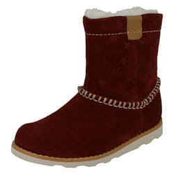 Girls Clarks Casual Warmlined Boots Crown Piper - Red, UK 5.5 Infant