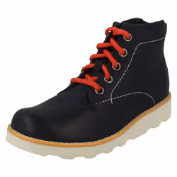 Boys Clarks Lace Up Detailed Boots Crown Hike K - G Fit - Navy, UK 12.5 Child