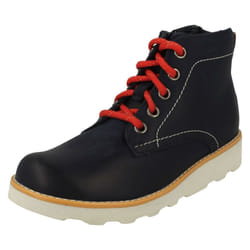 Boys Clarks Lace Up Detailed Boots Crown Hike K - G Fit - Navy, UK 12.5 Child