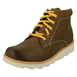 Boys Clarks Lace Up Detailed Boots Crown Hike K - G Fit - Tan, UK 12 Child
