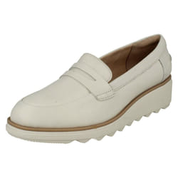 Ladies Clarks Casual Slip On Wedge Shoes Sharon Ranch - D Fit - UK 7.5, White
