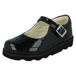 Girls Clarks Cut Out Detailed Shoes Crown Jump - F Fit - Black, UK 7 Infant