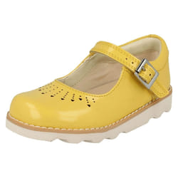 Girls Clarks Cut Out Detailed Shoes Crown Jump - F Fit - UK 5 Infant, Yellow