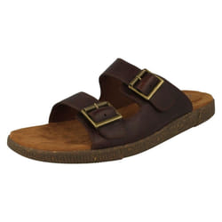 ) Mens Clarks Buckle Detailed Sandals Vine Cedar - G Fit - UK 8, Mahogany (Brown