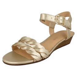 ) Ladies Clarks Wedge Heeled Sandals Mena Blossom - D Fit - UK 3.5, Champagne (Gold