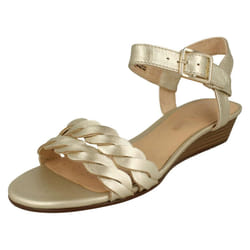 ) Ladies Clarks Wedge Heeled Sandals Mena Blossom - D Fit - UK 3.5, Champagne (Gold
