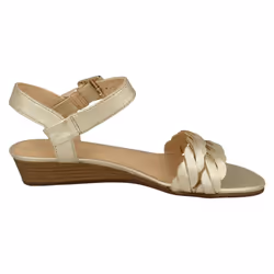 ) Ladies Clarks Wedge Heeled Sandals Mena Blossom - D Fit - UK 3.5, Champagne (Gold