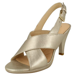 ) Ladies Clarks Heeled Slingback Sandals Dalia Lotus - D Fit - UK 3, Champagne (Gold